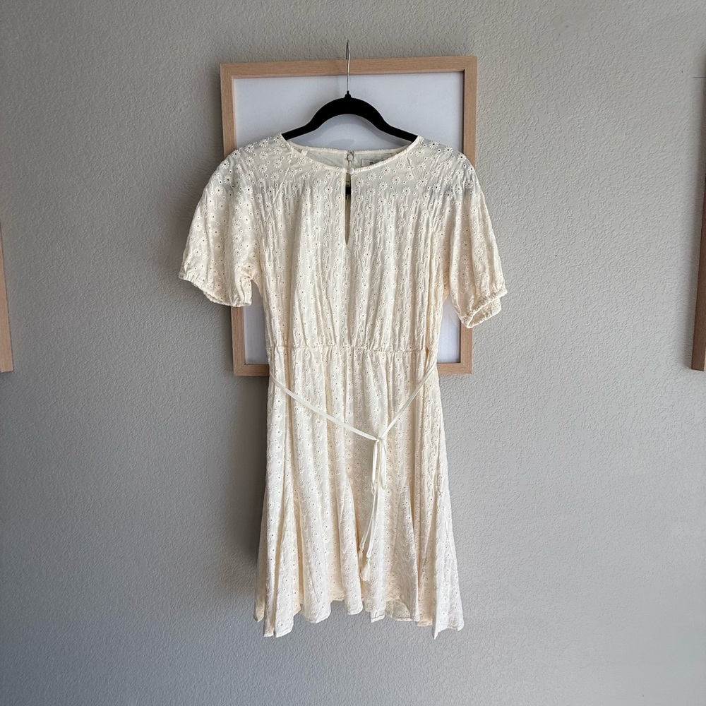 Cream Tiered Midi Sundress with Eyelet